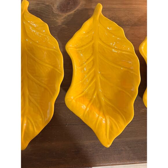 Vtg California Pottery 48 Lazy Susan Yellow Leaf 11" Dish Set MCM USA Pottery - Picture 9 of 12